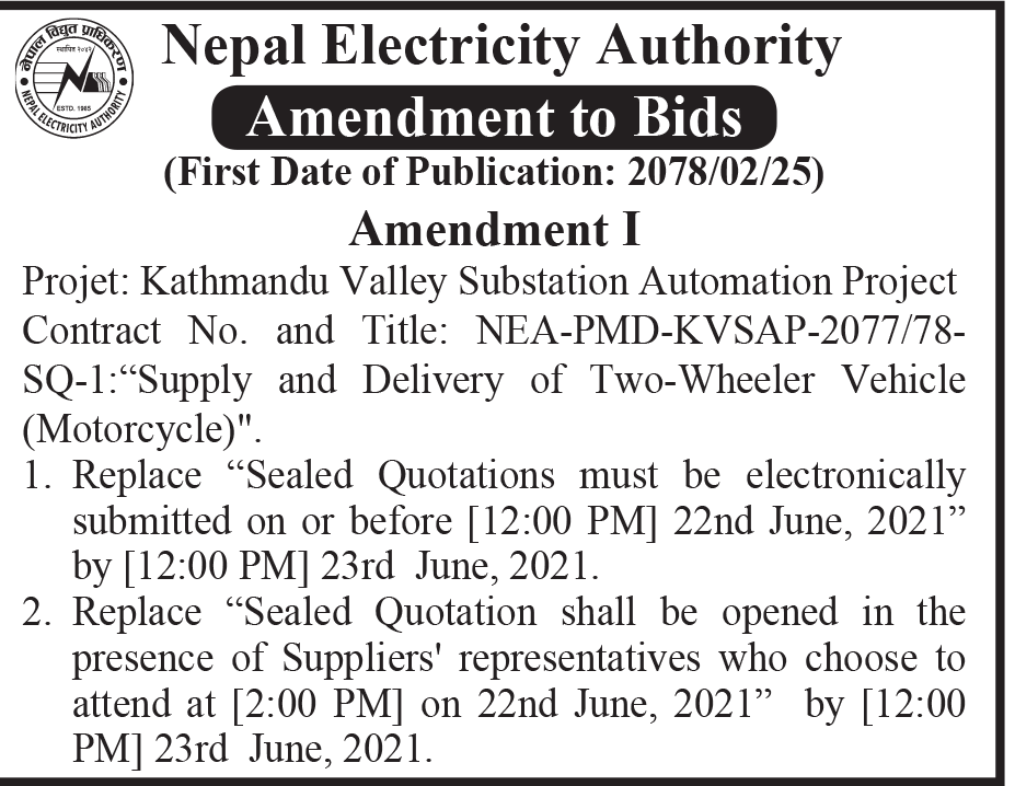 Nepal Electricity Authority Kathmandu announces amendment to bids for Kathmandu Valley Substation Automation Projects Contract. Image 13.png